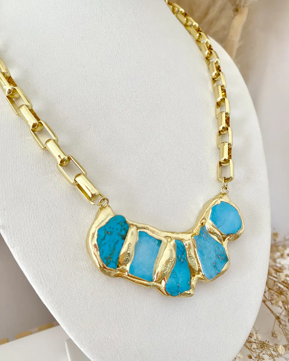 Collar Marina Turquesa Gold maxi eslabones Rectangulares  7