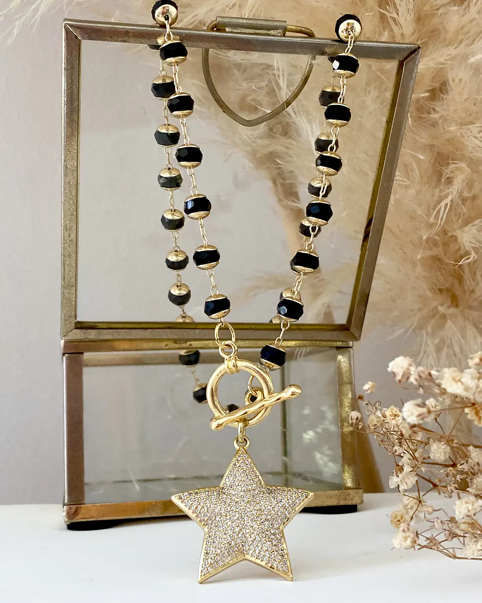 Collar Estrella Circones Cristales facetados Black gold  1
