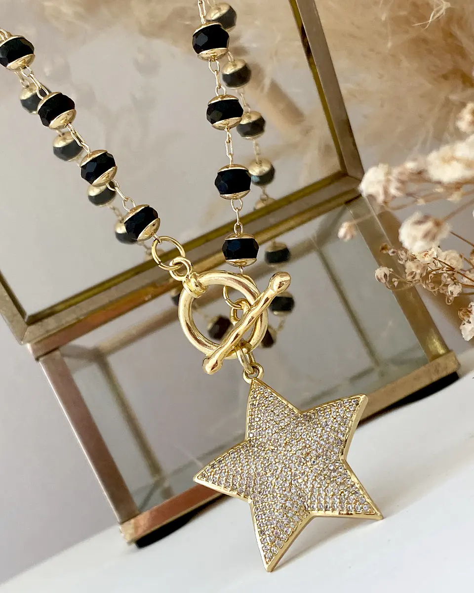 Collar Estrella Circones Cristales facetados Black gold  2