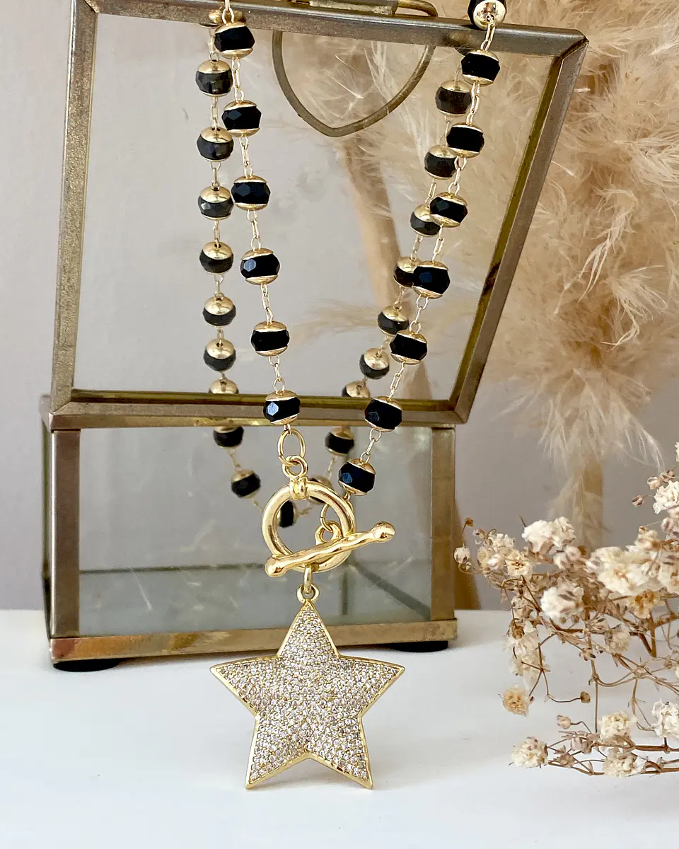 Collar Estrella Circones Cristales facetados Black gold  3