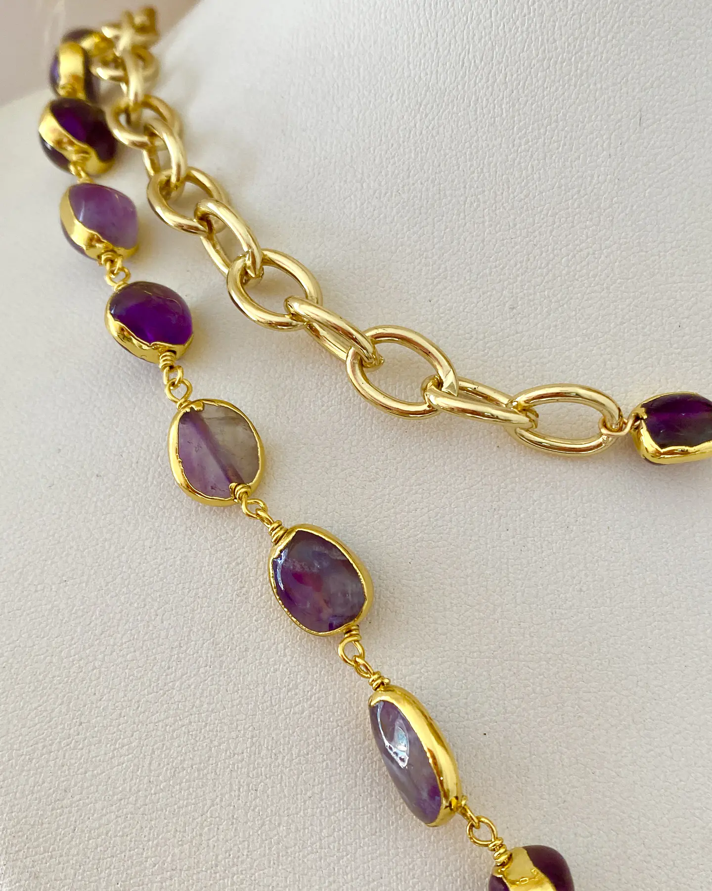 Collar XL Maxi Corazon Macizo Amatistas Gold 4