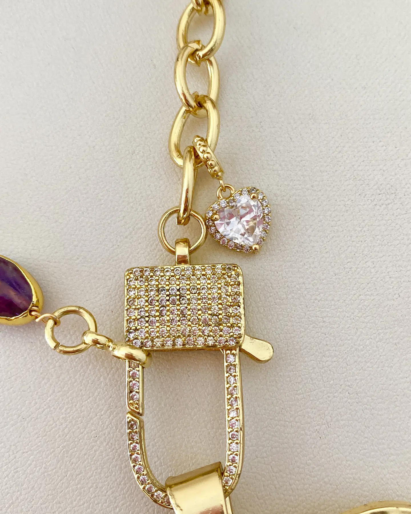 Collar XL Maxi Corazon Macizo Amatistas Gold 7