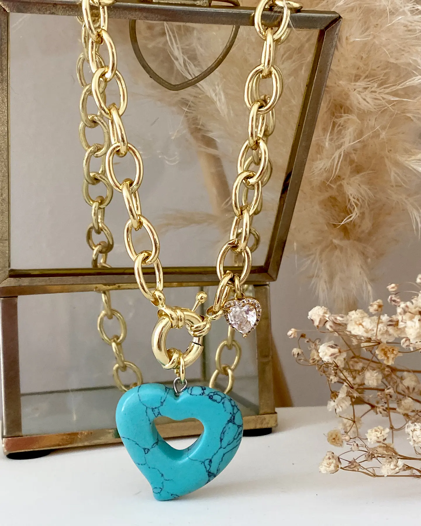 Collar Corazón Turquesa Punto de luz Gold 3
