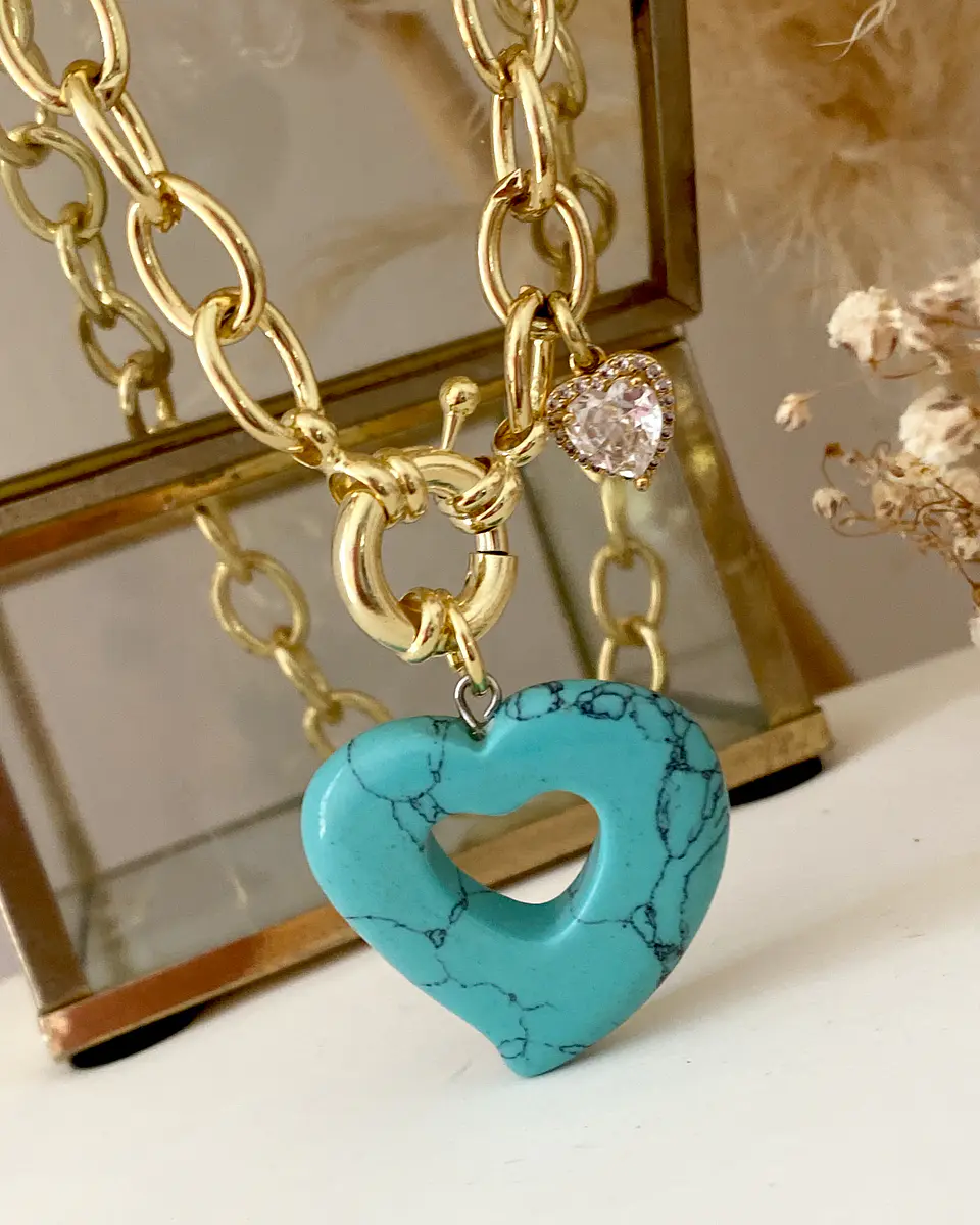 Collar Corazón Turquesa Punto de luz Gold 4