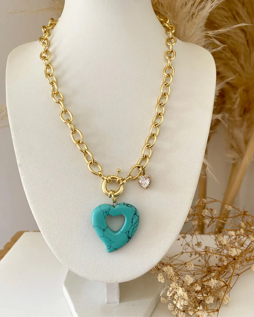 Collar Corazón Turquesa Punto de luz Gold 6