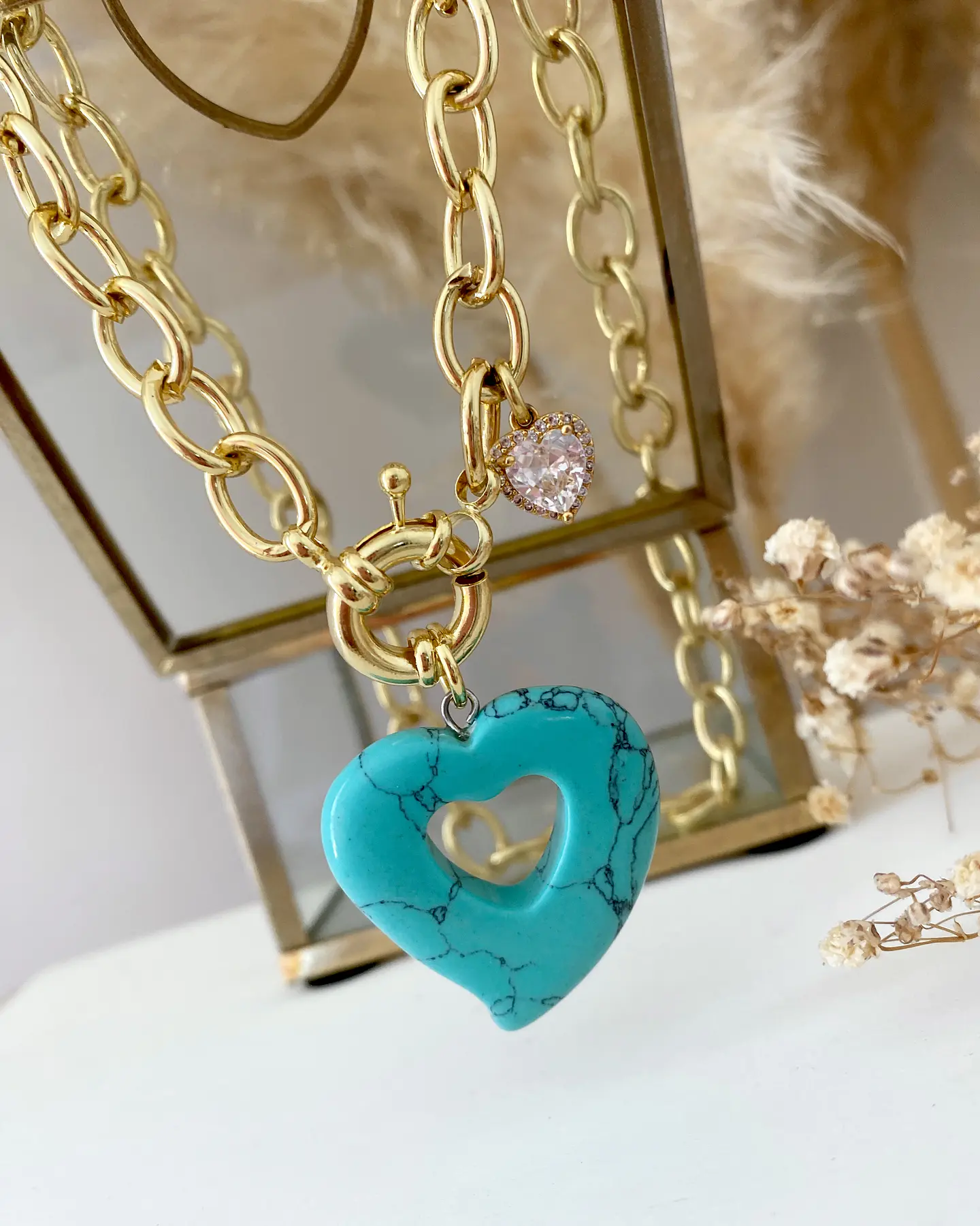 Collar Corazón Turquesa Punto de luz Gold 2