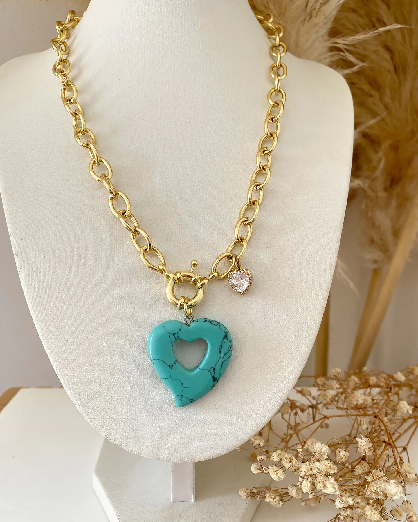 Collar Corazón Turquesa Punto de luz Gold 9