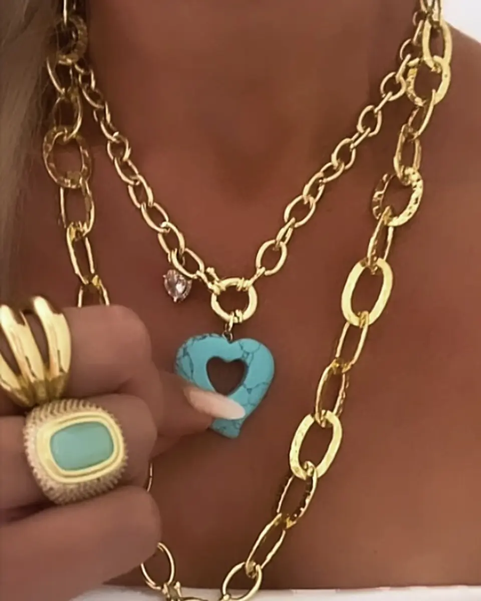 Collar Corazón Turquesa Punto de luz Gold 1