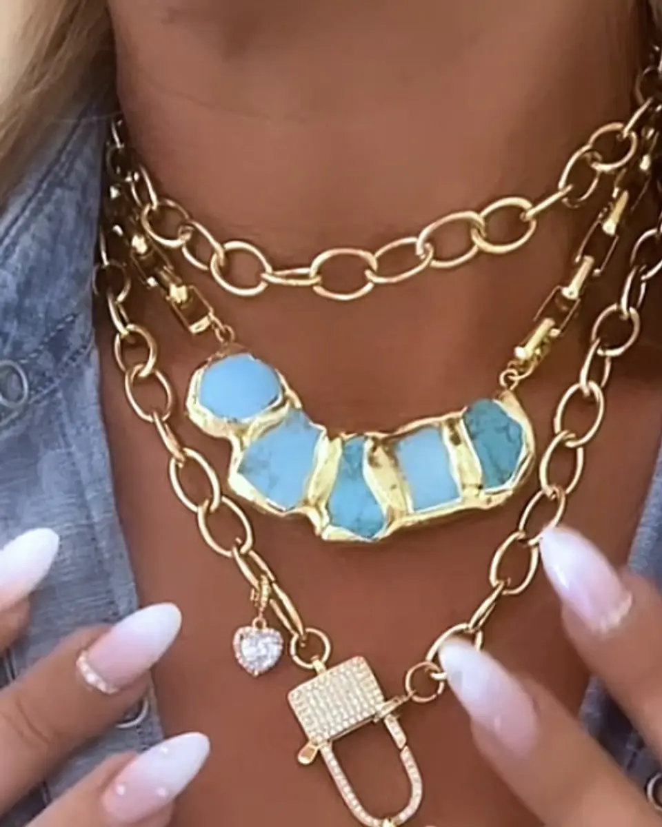 Collar Marina Turquesa Gold maxi eslabones Rectangulares  2
