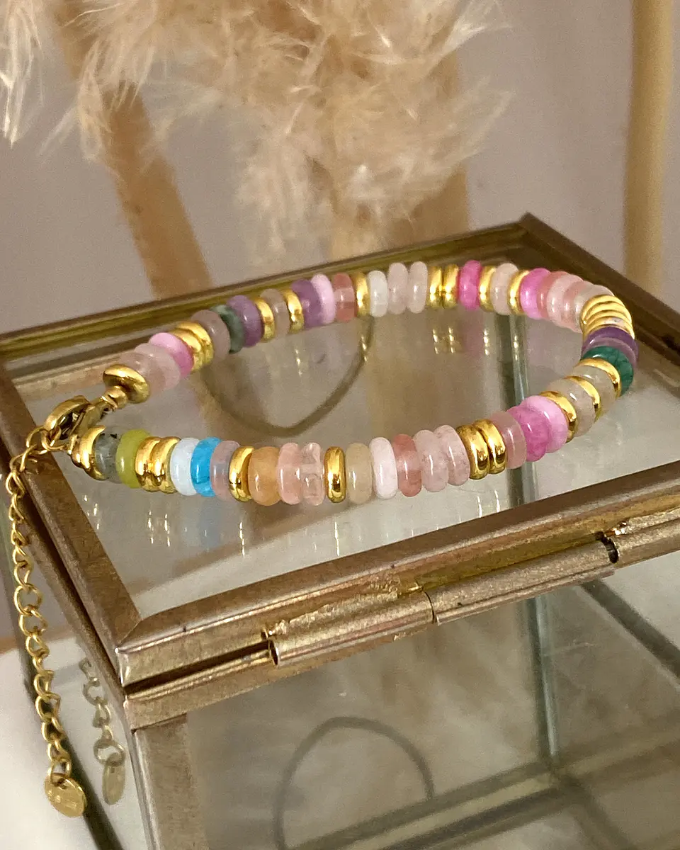 Pulsera Piedras Colores Pink Gold 5