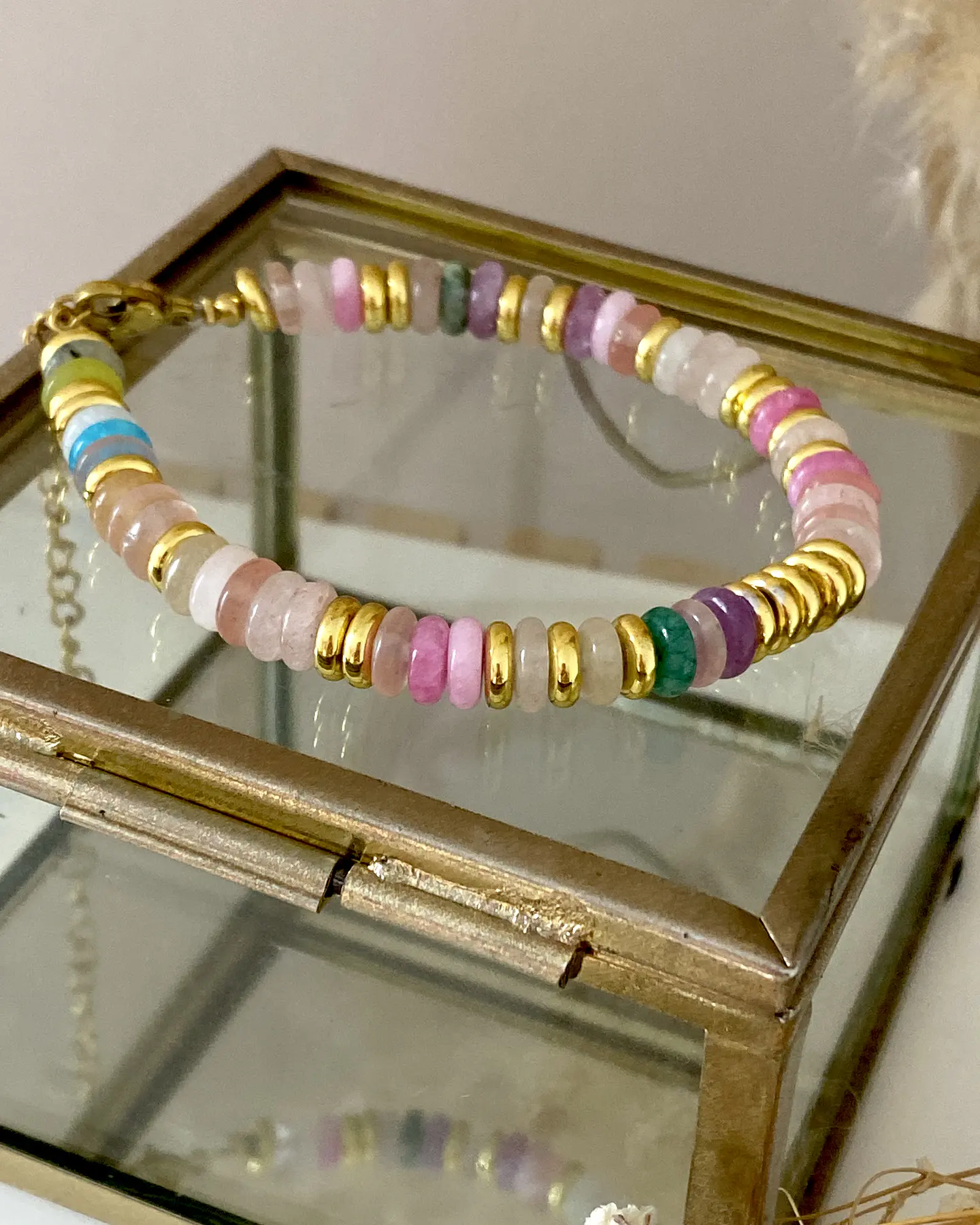 Pulsera Piedras Colores Pink Gold 2