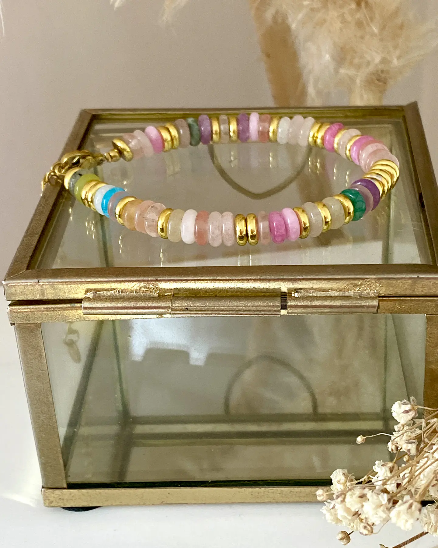 Pulsera Piedras Colores Pink Gold 3