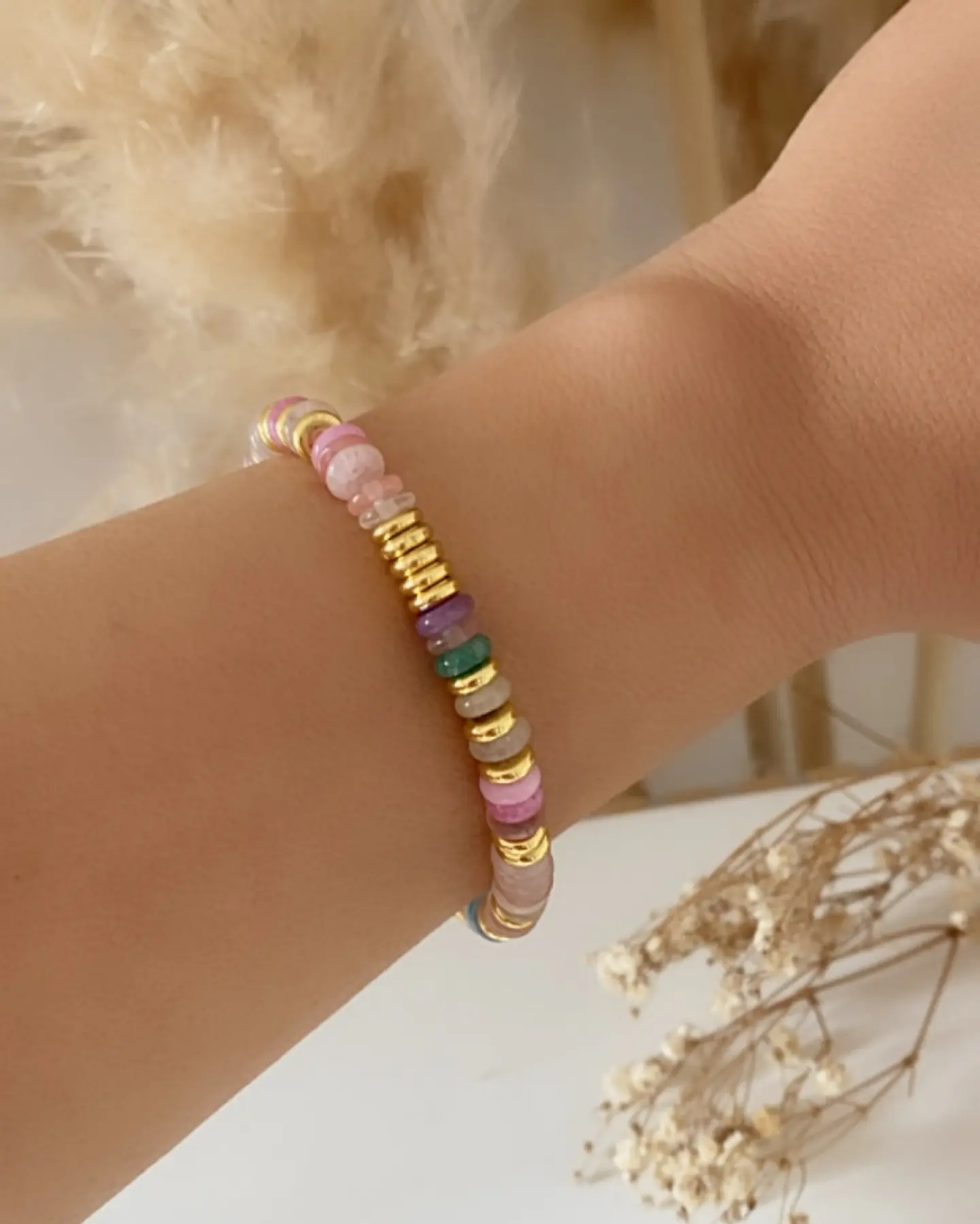 Pulsera Piedras Colores Pink Gold 4