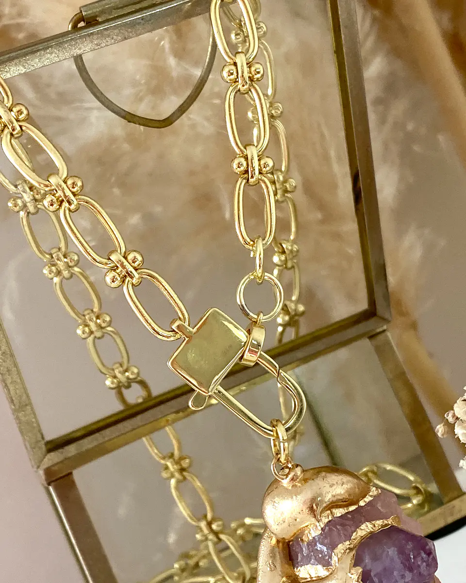 Collar Cuarzo Rosa con Amatista Eslabones mixtos Gold 4