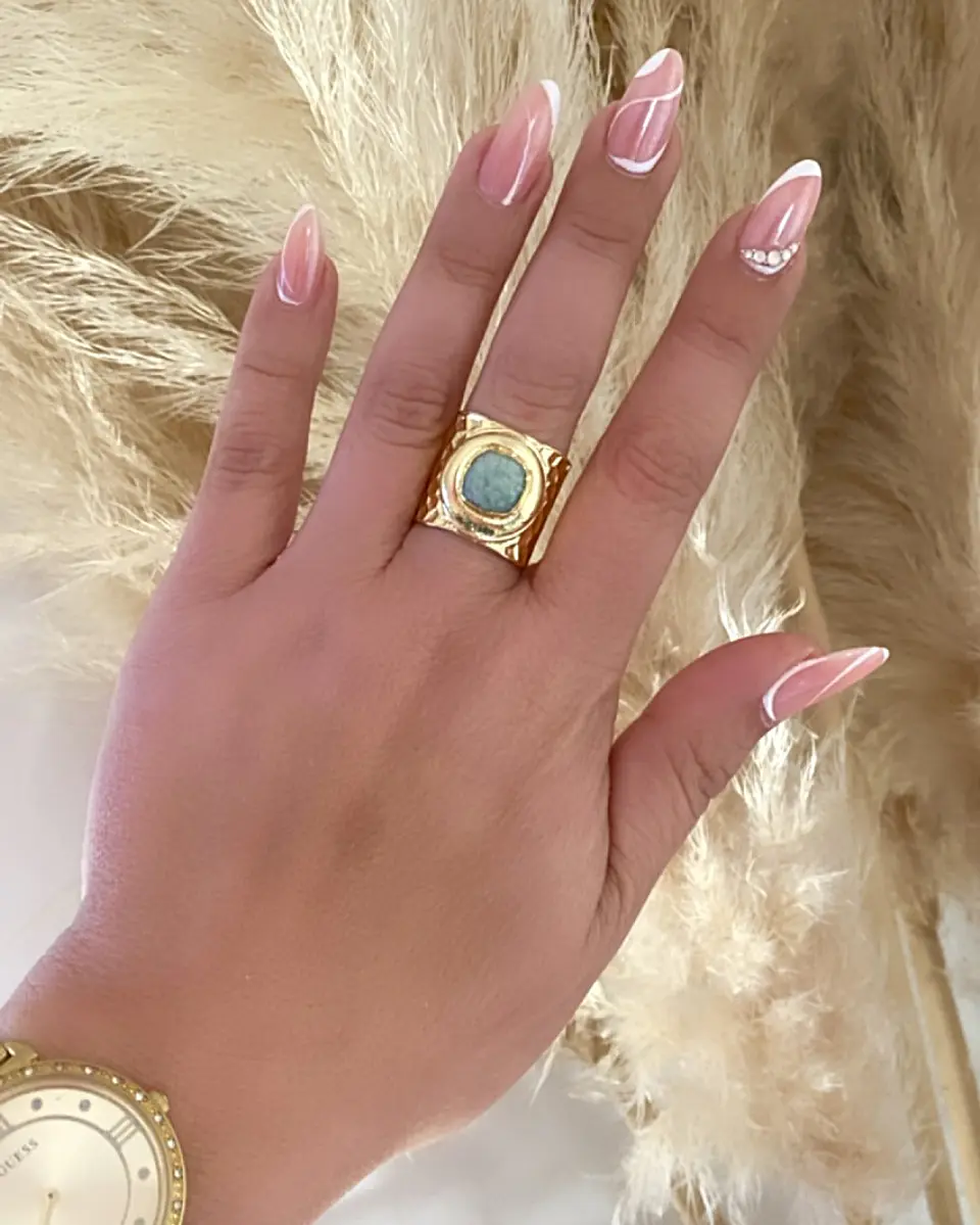 Anillo Martillado Amazonita Engastada Gold 5