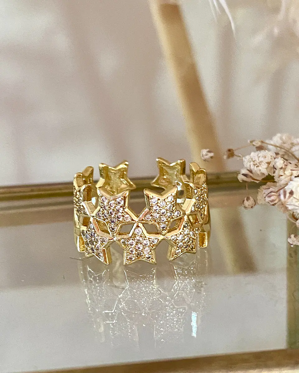 Anillo Doble Banda de Estrellas Circones Gold 2