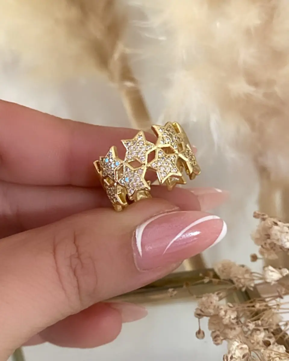 Anillo Doble Banda de Estrellas Circones Gold 1