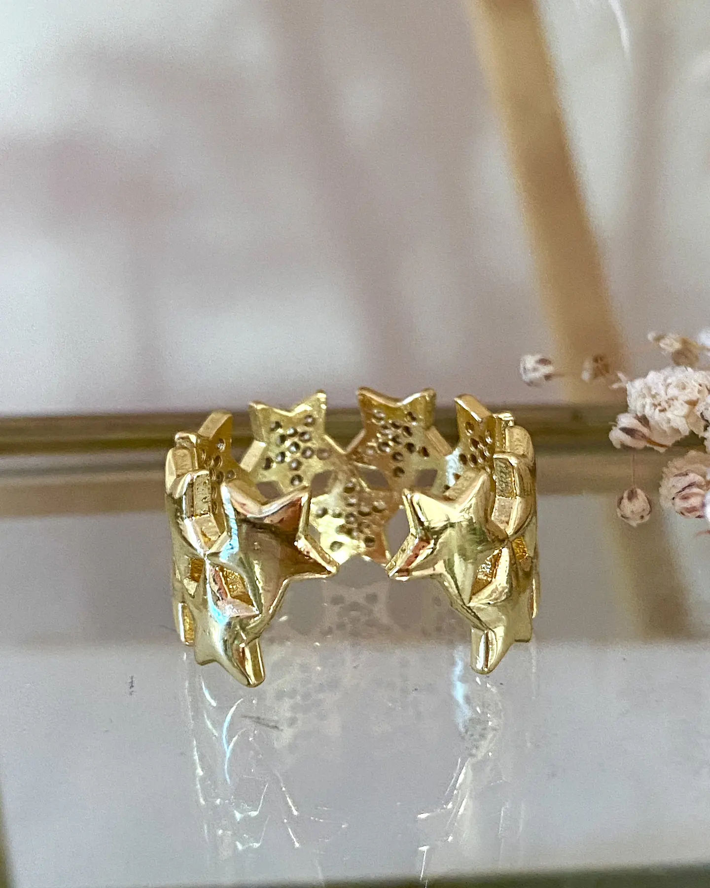 Anillo Doble Banda de Estrellas Circones Gold 5