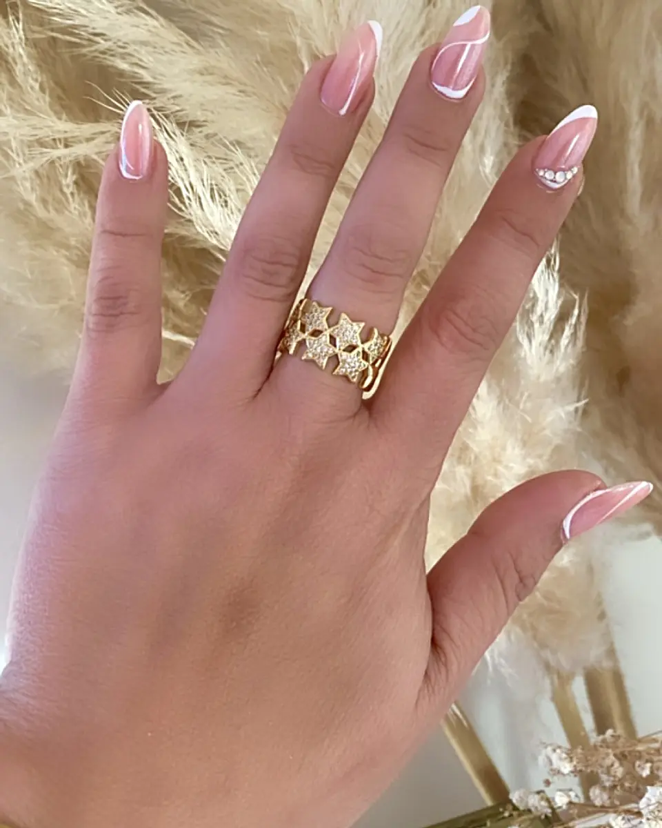 Anillo Doble Banda de Estrellas Circones Gold 3