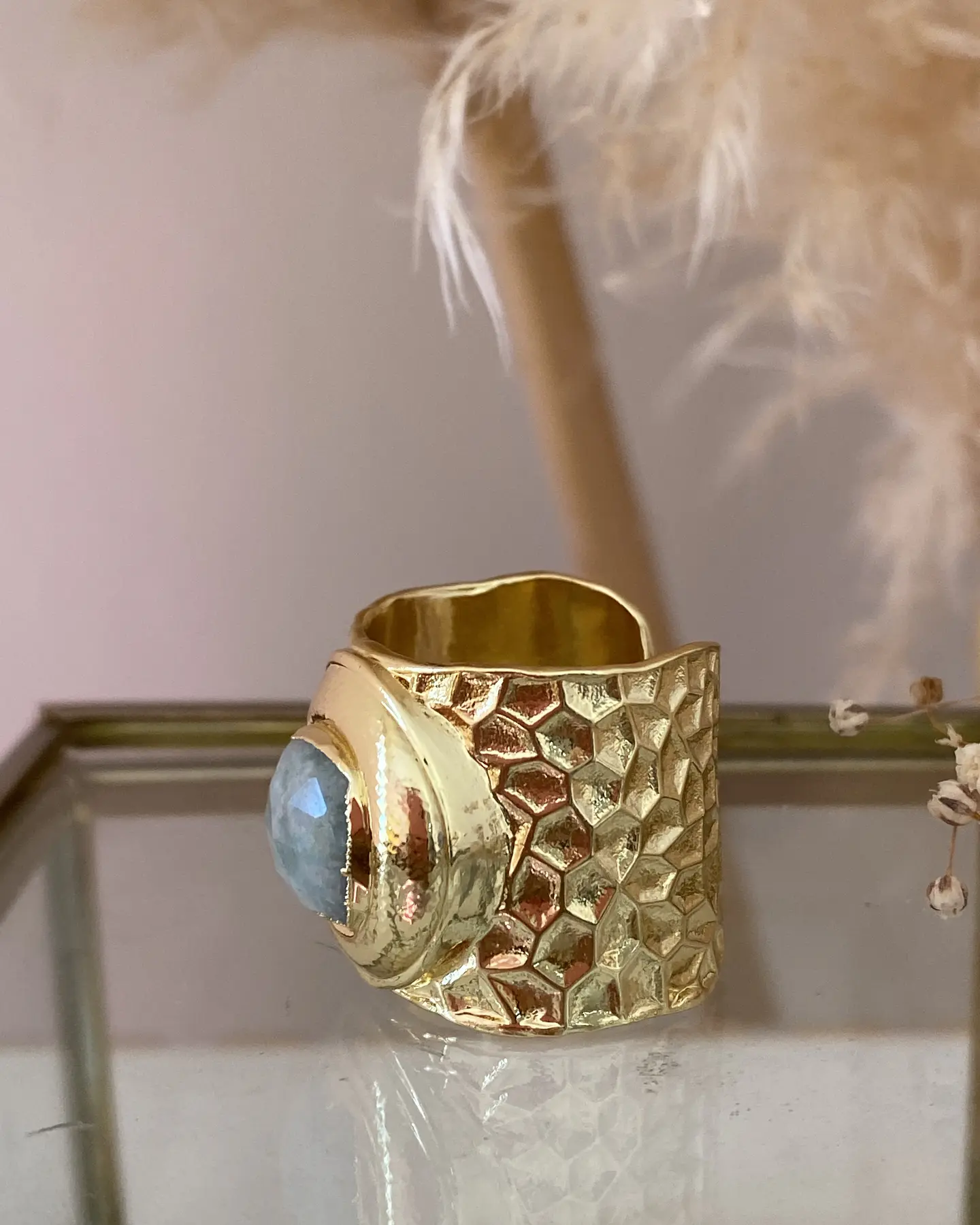 Anillo Martillado Amazonita Engastada Gold 4