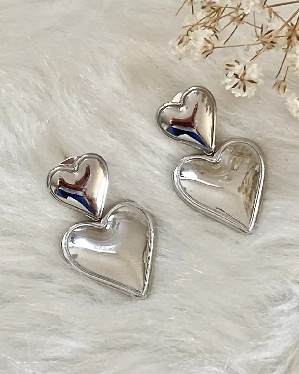Aros María Corazón Doble Silver  3
