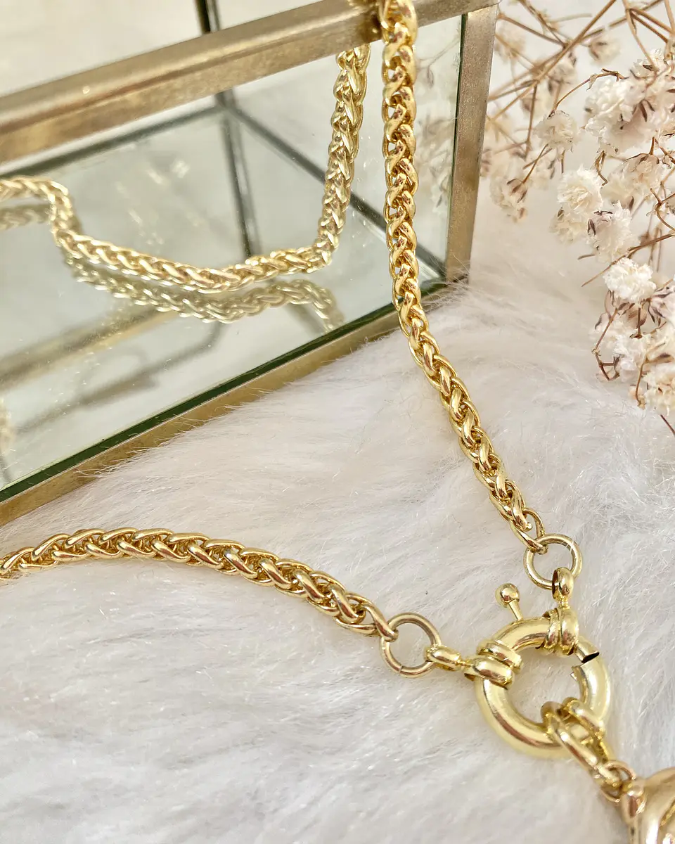 Collar Colgante Amatista y Drusa eslabones trigo gold   4