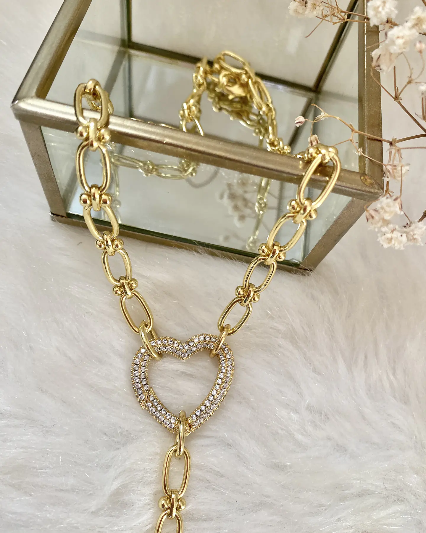 Collar Conector corazón Circones y cadeneta gold 3