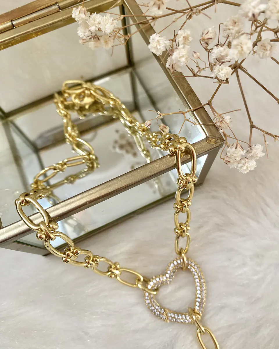 Collar Conector corazón Circones y cadeneta gold 7