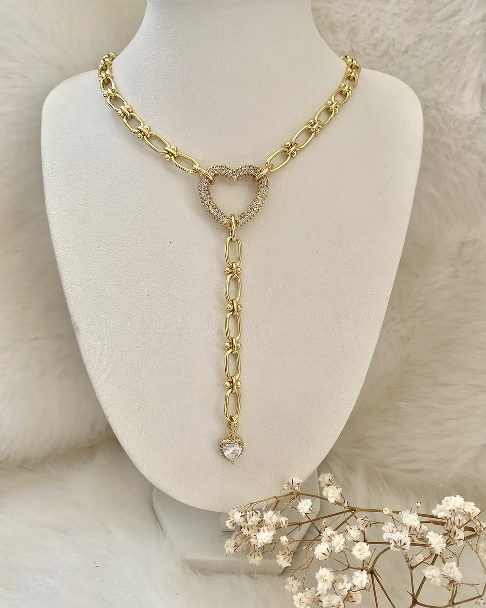 Collar Conector corazón Circones y cadeneta gold 6