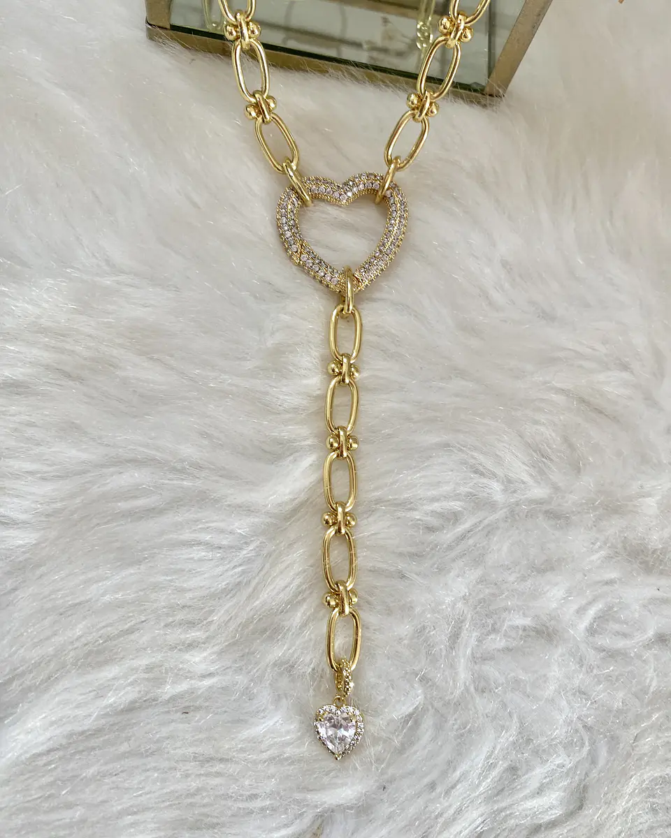 Collar Conector corazón Circones y cadeneta gold 8