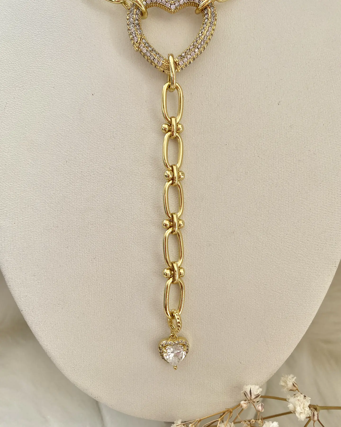 Collar Conector corazón Circones y cadeneta gold 10