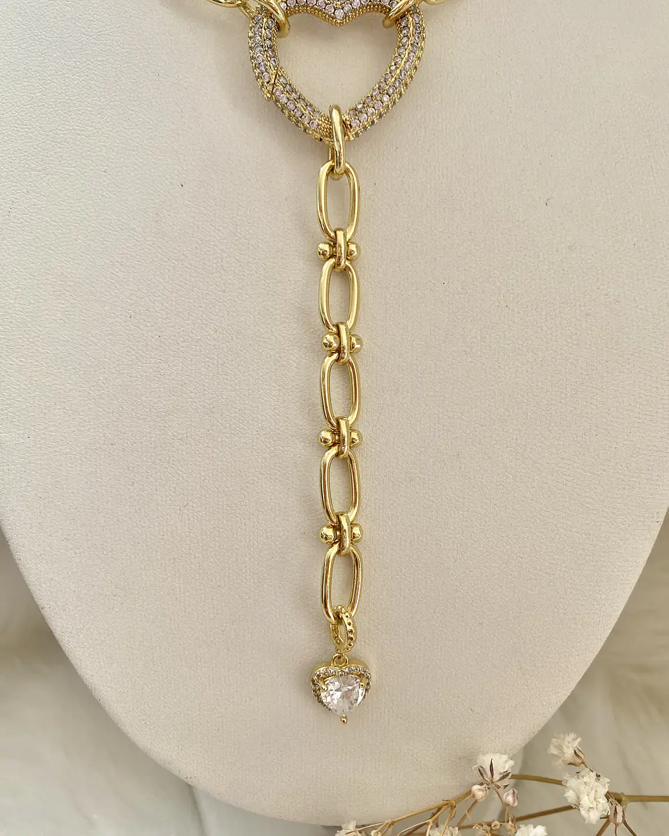 Collar Conector corazón Circones y cadeneta gold 10