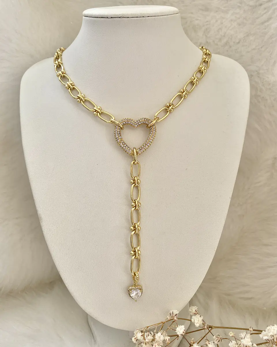 Collar Conector corazón Circones y cadeneta gold 11
