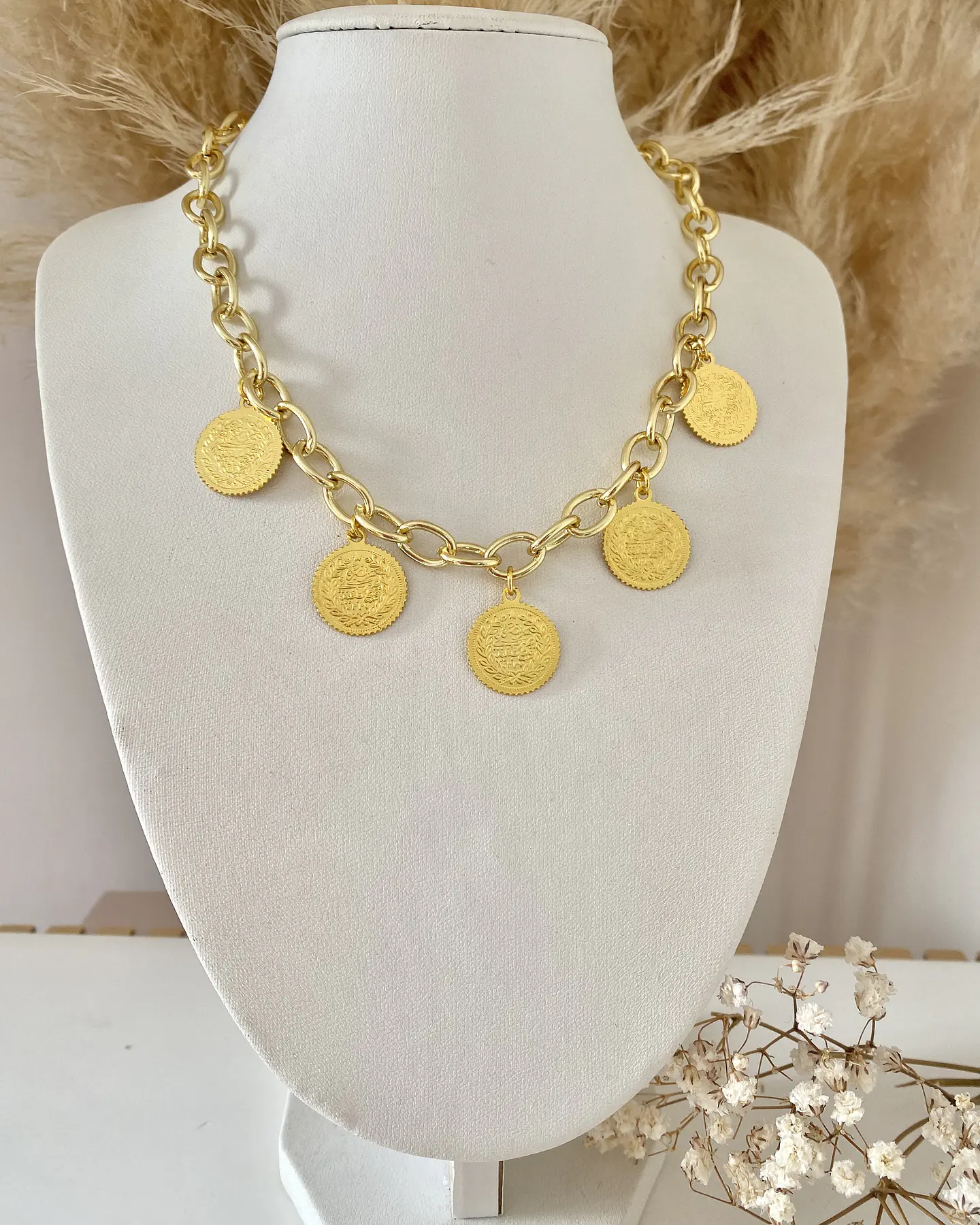 Collar Choker Monedas eslabones ovalados gold 4