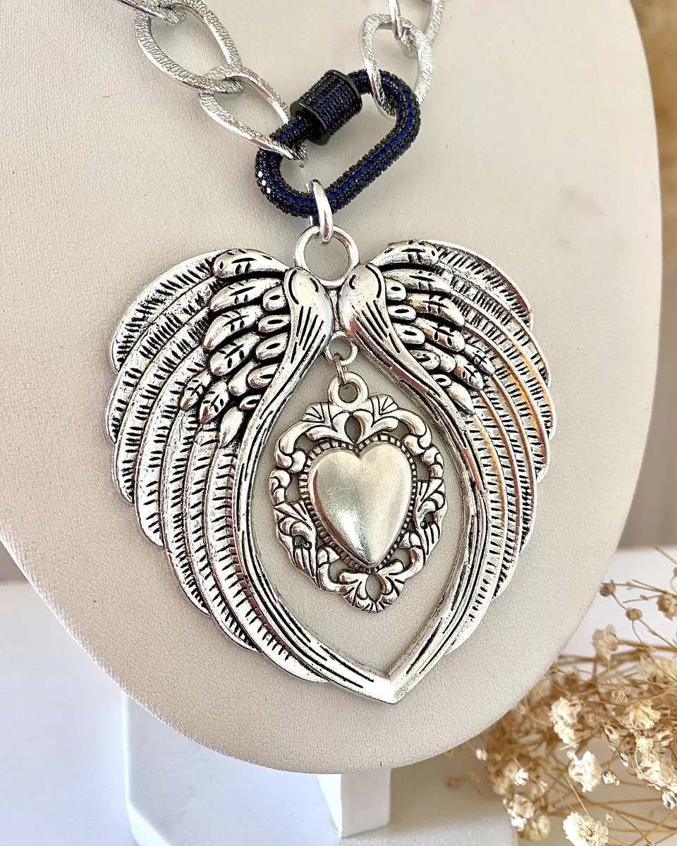 Collar Maxi Alas Corazon Sagrado con Maxi eslabones Silver 4