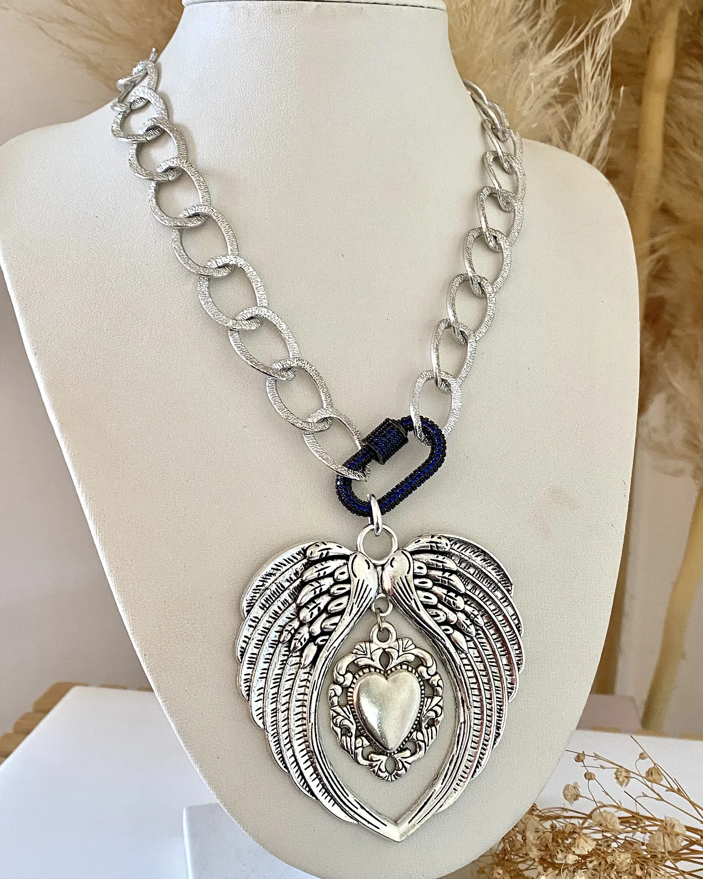 Collar Maxi Alas Corazon Sagrado con Maxi eslabones Silver 6