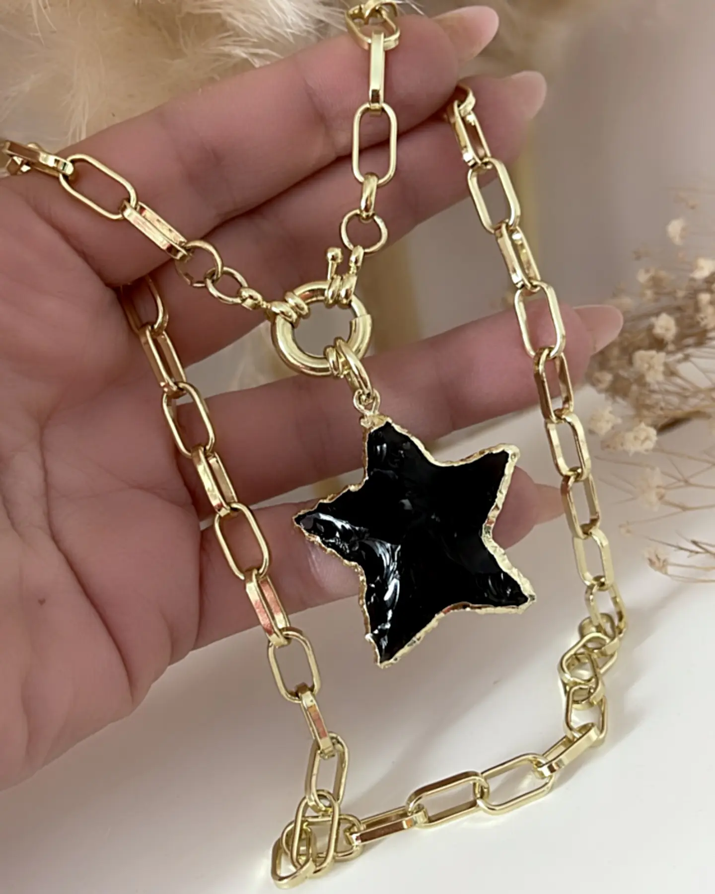 Collar Estrella Obsidiana Protección Gold 2
