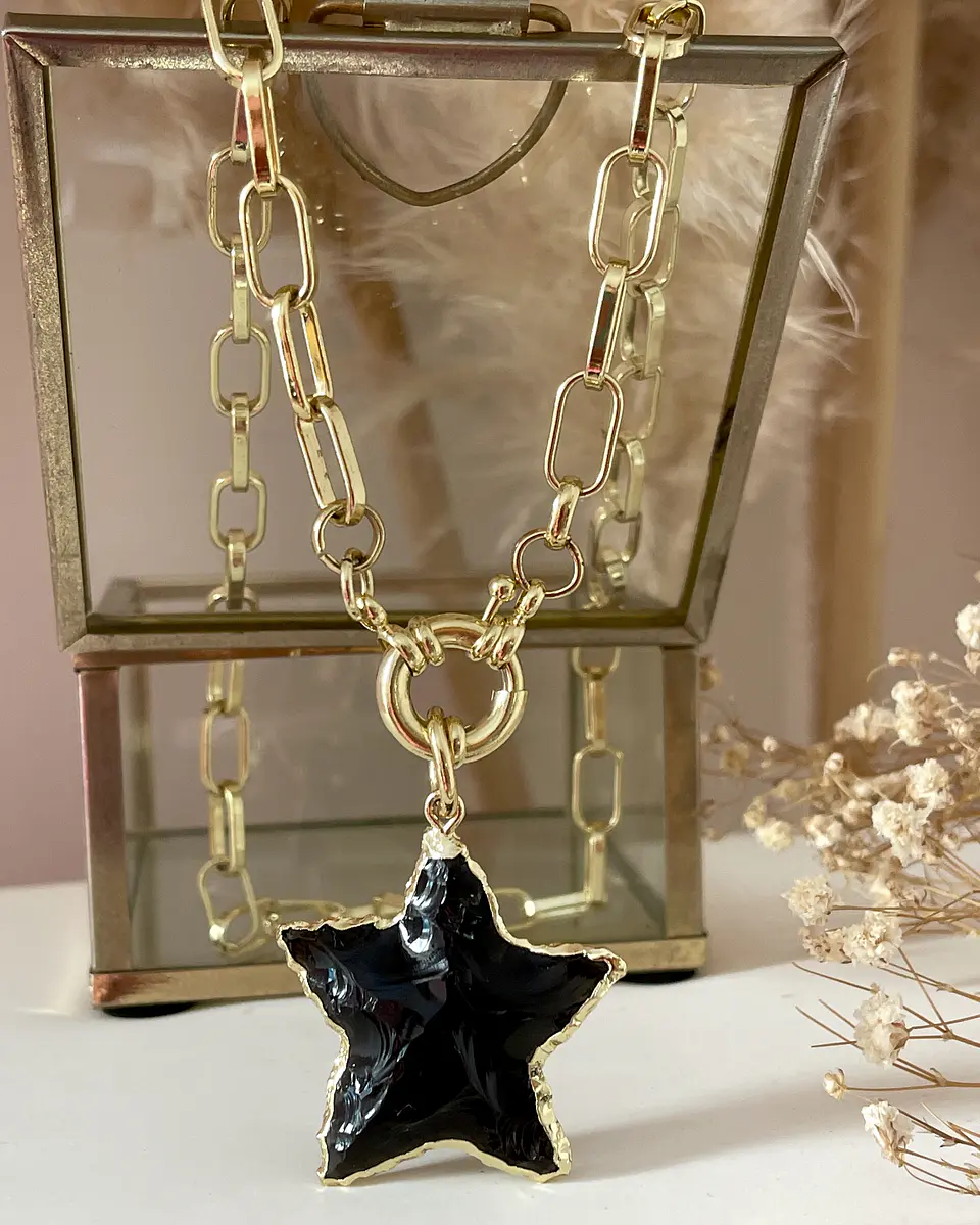 Collar Estrella Obsidiana Protección Gold 3