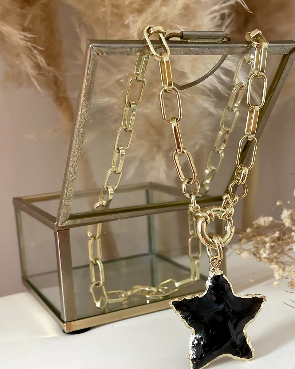 Collar Estrella Obsidiana Protección Gold 6