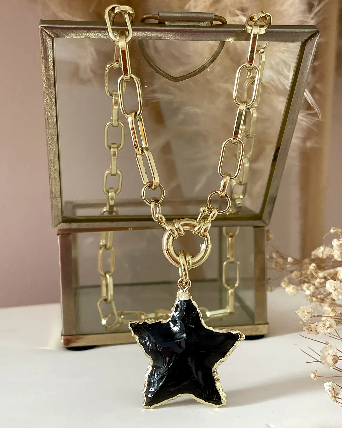 Collar Estrella Obsidiana Protección Gold 7
