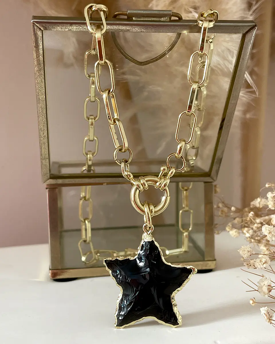 Collar Estrella Obsidiana Protección Gold 7