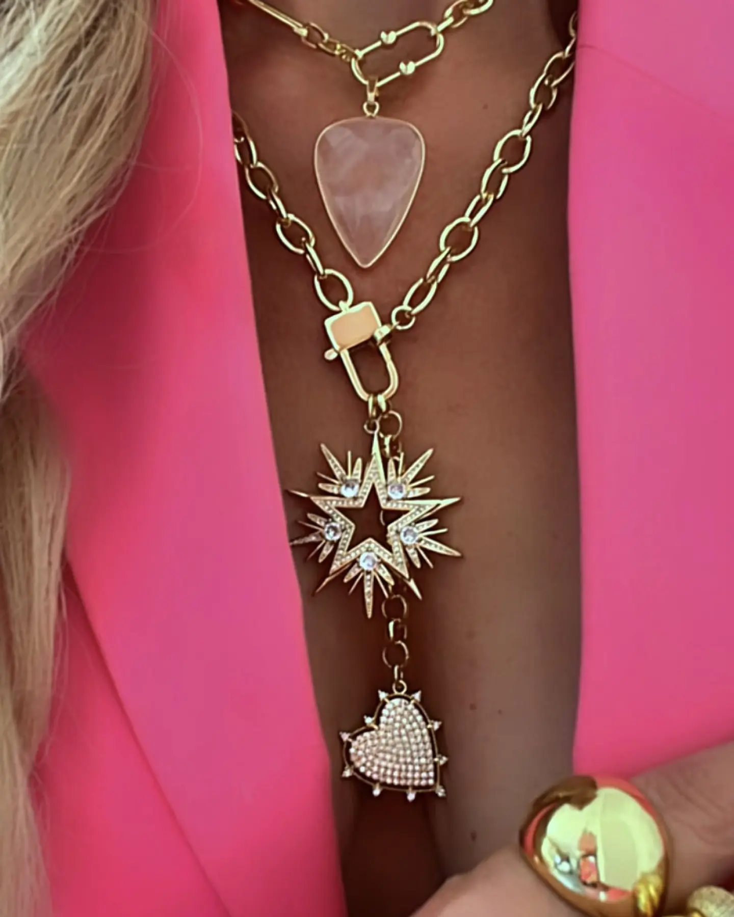 Collar Maxi Estrella de 10 puntas Cristales y Charm Corazón gold 1