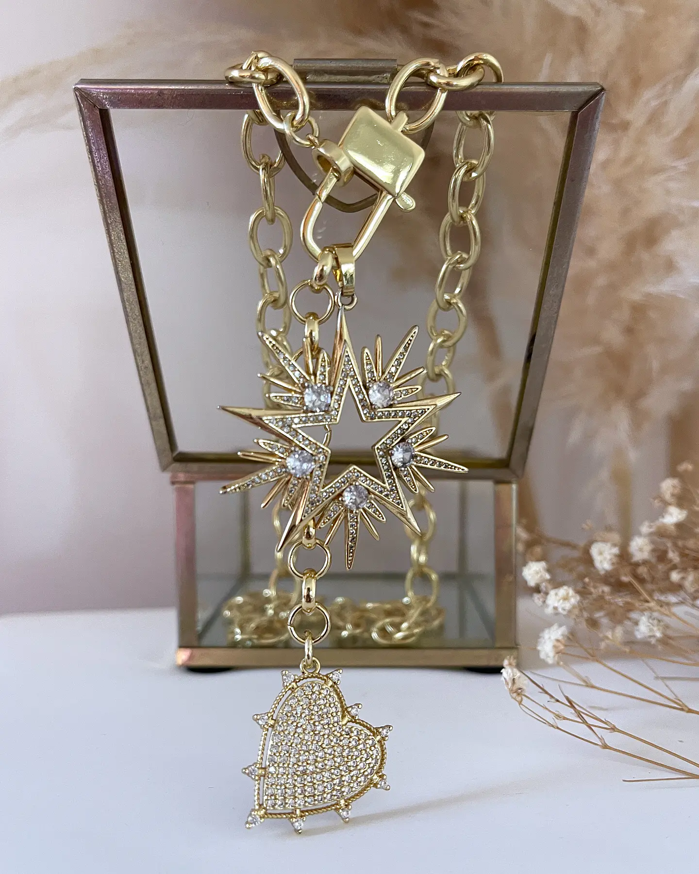 Collar Maxi Estrella de 10 puntas Cristales y Charm Corazón gold 5
