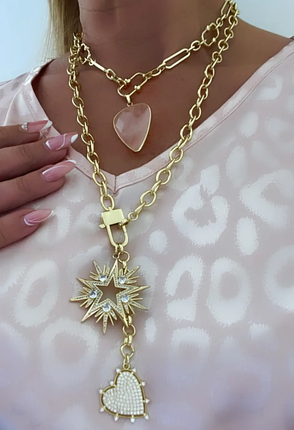 Collar Maxi Estrella de 10 puntas Cristales y Charm Corazón gold 6