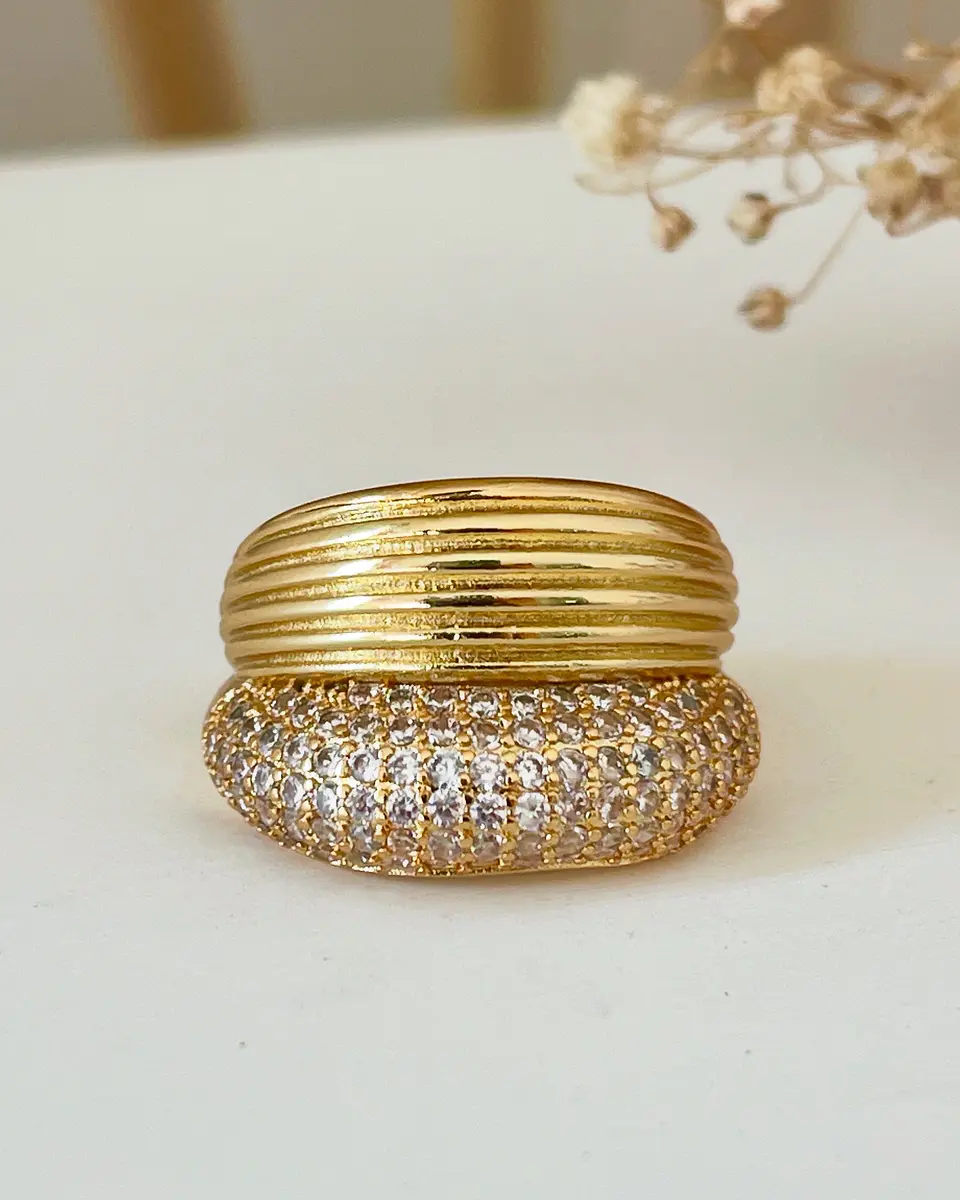 Anillo Doble Banda Acanalado Circones Gold 1
