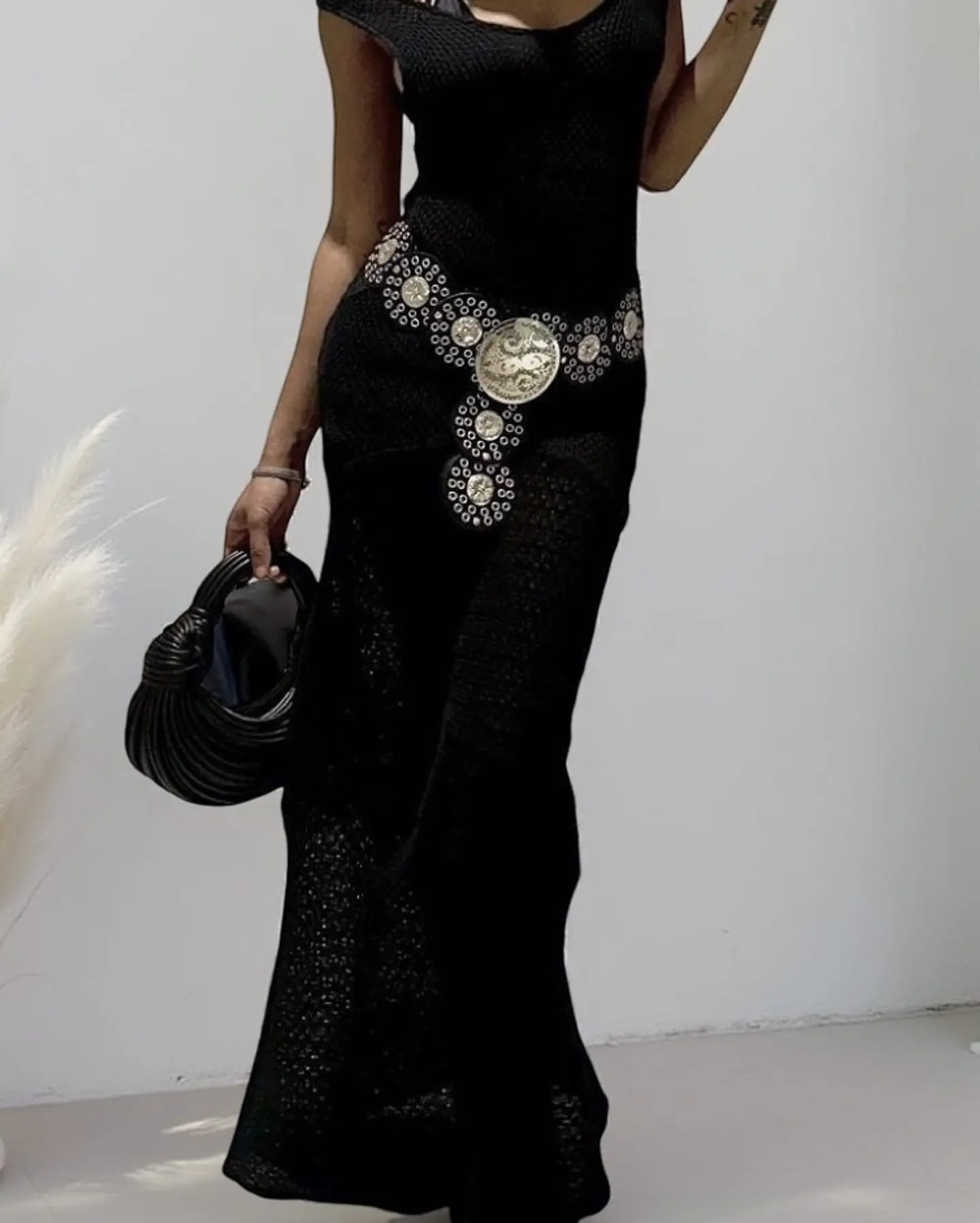 Maxi Cinturon Bohemian Chic Black Silver 4