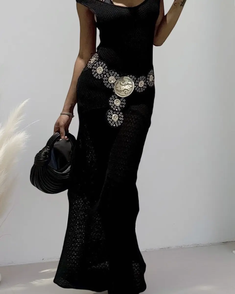 Maxi Cinturon Bohemian Chic Black Silver 4