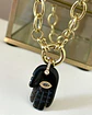 Collar Mano de Fátima Obsidiana Gold - Miniatura 7