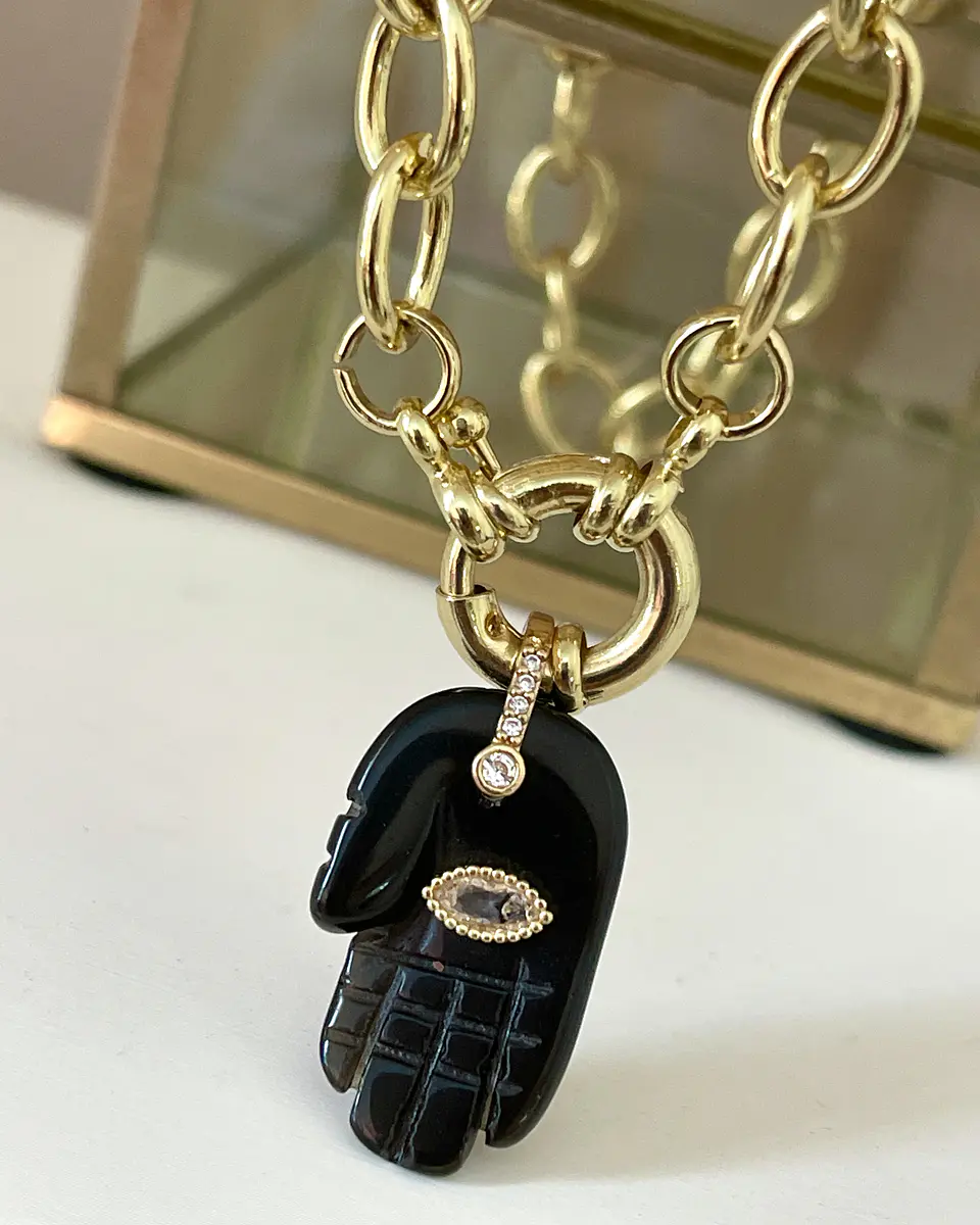 Collar Mano de Fátima Obsidiana Gold 7