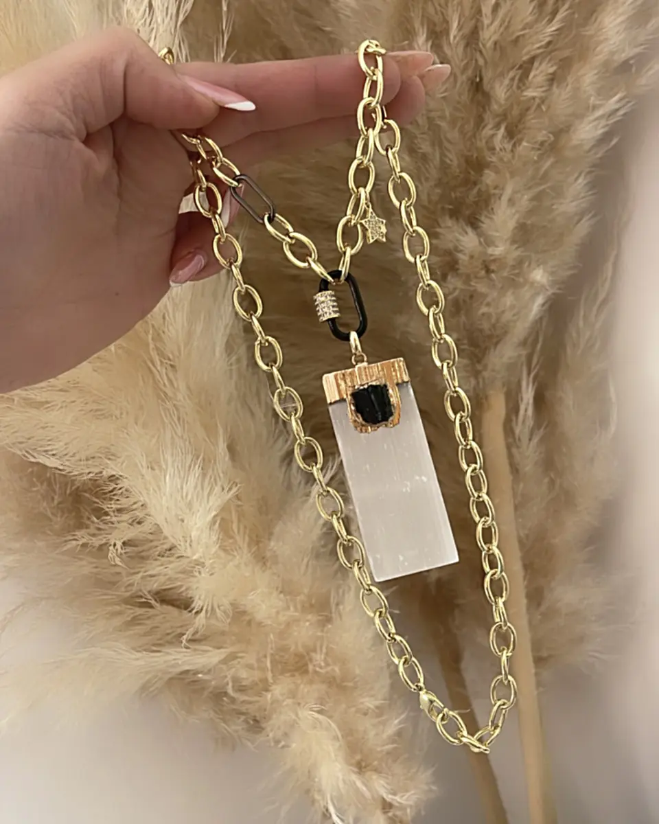 Collar Maxi Colgante Turmalina y Cristal Lunar Gold  6